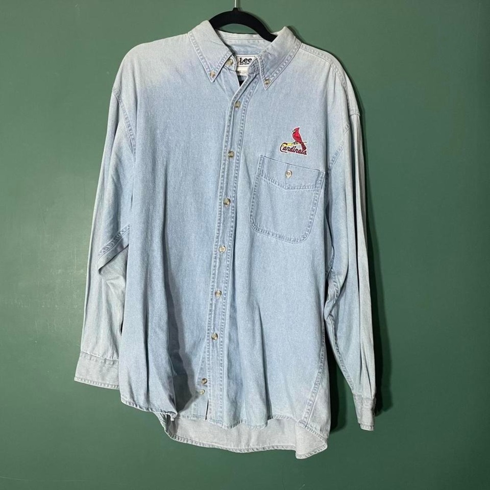 Vintage 1990s Lee blue denim button up shirt  St. Louis Cardinals
